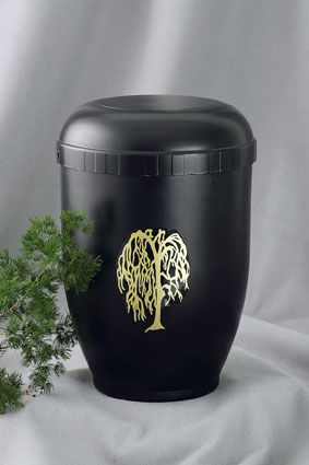 Urne schwarz Trauerweiden-Motiv