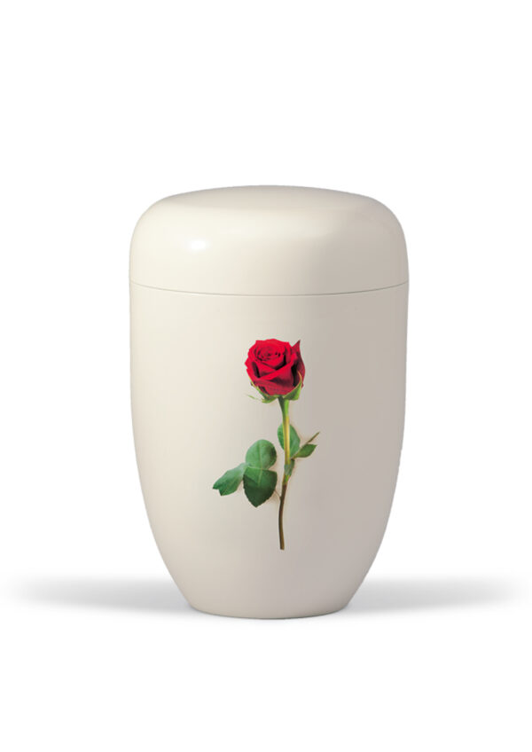 Urne weiß mit Rosen-Motiv