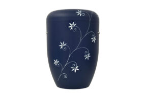 Urne dunkelblau mit Blümchen-Motiv