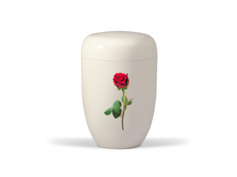 Urne weiß mit Rosen-Motiv